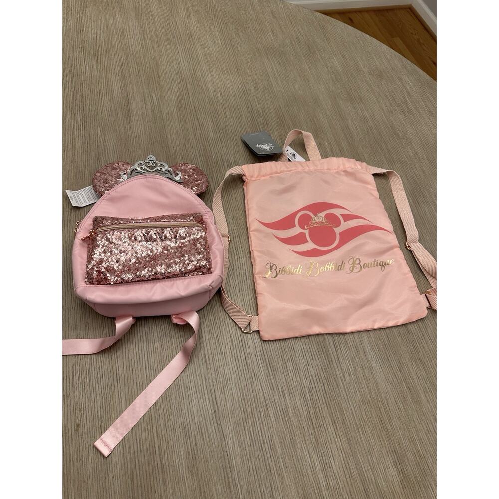 NWT RARE Disney Cruise Line Bibbidi Bobbidi Boutique Backpack Pink Sequins & Bag